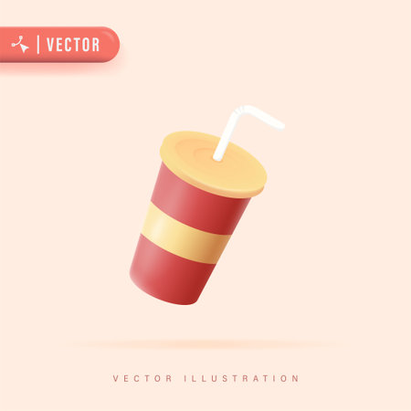 Red and yellow cup with straw vector illustrationのイラスト素材