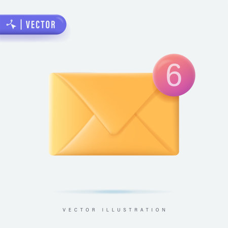 Closed Light Yellow Envelope on White Background Vector Illustration. 3D Realistic folded Envelope Logo,Icon or Symbol Cartoon. Check mark icon. Approvement concept.のイラスト素材