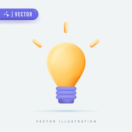 3d realistic light bulb vector illustration. Yellow light bulb idea icon,logo and symbol. Isolated on white background. Idea sign, solution, thinking concept.のイラスト素材