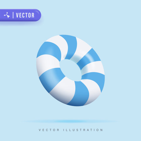 3D Realistic Stripes Lifebuoy Vector Illustration. Lifebuoy Icon in Isolated Background. Swimming ringのイラスト素材