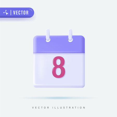 3D Realistic Design of Calendar in Isolated Background Vector Illustration. Calendar Assignment Icon. Planning Concept. 3D Vector Illustration.のイラスト素材