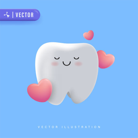 Happy White Healthy Tooth Smiling Vector Illustration. Cartoon Smiley Tooth suitable for Children Dental Clinic. Tooth Character for Kids. Cute Dentist Mascotのイラスト素材