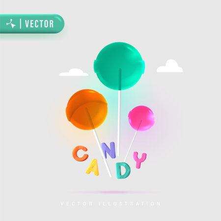 3D Realistic of Colorful Candy Vector Illustration. Set of Colorful Sweet Cute Lollipops. Round Multicolored Candies. Candy icon set.のイラスト素材