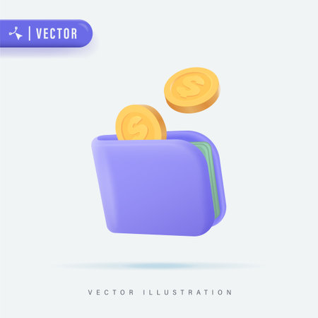 3D Realistic Pocket Full of Dollar Coin Vector Illustration. Wallet Icon. Purse icon with coins. Saving money conceptのイラスト素材