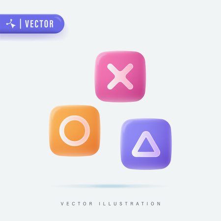 Shapes of squares, triangles, circles and crosses commonly used for game console controls - Vector Illustration. Joystick icon. Gamepad Control Button Icons.のイラスト素材