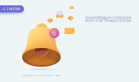 3D Notification Concept with Bell Notification and Messages Vector Ilustration.のイラスト素材