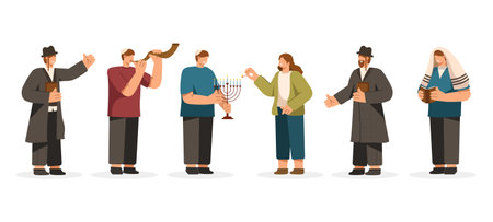 Happy Hanukkah, Jewish Festival of Lights Poster. Religious Festive Symbols Vector Illustration.のイラスト素材