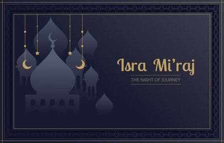 Al-Isra wal Mi'raj Translate: The night journey Prophet Muhammad Vector Illustration For Poster Template and Flyer, Simple Background of Isra Mi'raj Ceremonyのイラスト素材