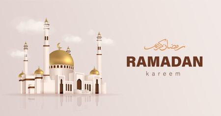Mosque building realistic 3d design isolated with one color background suitable for Ramadan Kareem Templateのイラスト素材