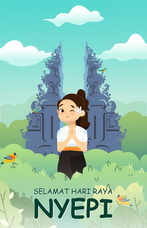 Bali's Day Of Silence And Hindu New Year Vector Illustration fit for Poster Banner and Template, Indonesain Bali's Nyepi Dayのイラスト素材