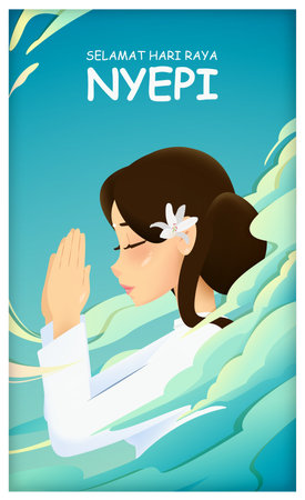 Bali's Day Of Silence And Hindu New Year Vector Illustration fit for Poster Banner and Template, Indonesain Bali's Nyepi Dayのイラスト素材