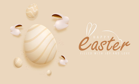 Happy Easter Day Design with Hanging Colorful Painted Realistic Eggs and Cute Bunny Vector Illustration. Egg Hunt Party Conceptのイラスト素材
