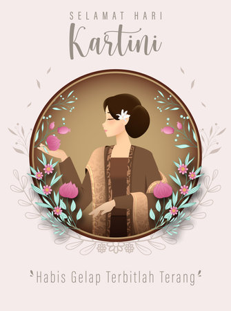 Happy Kartini Day Vector Illustration. Kartini is Indonesian Female Hero. Habis gelap terbitlah terang means After Darkness comes Light.のイラスト素材