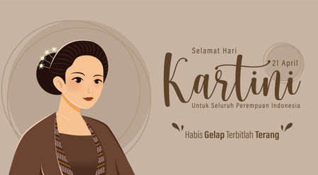 Happy Kartini Day Vector Illustration. Kartini is Indonesian Female Hero. Habis gelap terbitlah terang means After Darkness comes Light.のイラスト素材