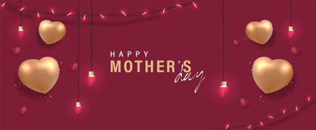 3D Realistic Happy Mother's Day Creative Concept for Greeting Card, Banner and Template. Mom balloon words with gift boxes Vector Illustration.のイラスト素材
