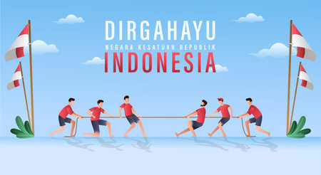 Happy Independence Day of Indonesia Vector Illustration with Traditional Games of Independence Day. Suitable for Template Poster Banner Design. HUT RI 77のイラスト素材