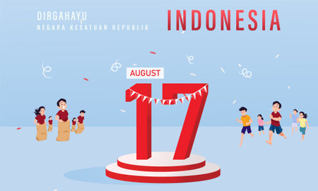 Happy Independence Day of Indonesia Vector Illustration with Traditional Games of Independence Day. Suitable for Template Poster Banner Design. HUT RI 77のイラスト素材