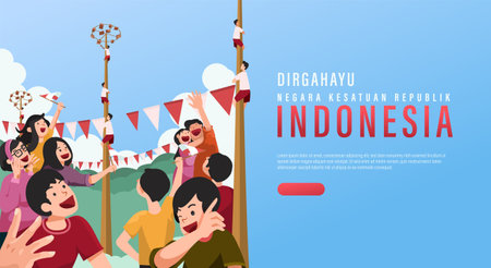 Happy Independence Day of Indonesia Vector Illustration with Traditional Games of Independence Day. Suitable for Template Poster Banner Design. HUT RI 77のイラスト素材