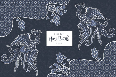 Traditional Batik Pattern from Indonesia Vector Illustration. Batik Motifs Cloth. Batik National Day Design for Poster Banner Template Flyer.のイラスト素材