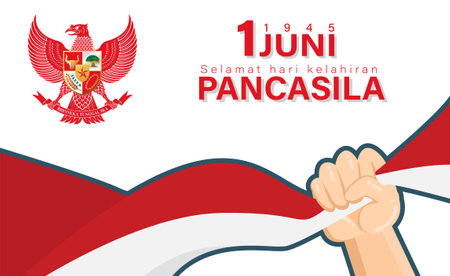 Selamat Hari Lahir Pancasila Translation : The Day of Birth of Pancasila Vector Illustration. Happy Pancasila Day poster Banner Template.のイラスト素材