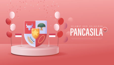 Selamat Hari Lahir Pancasila Translation : The Day of Birth of Pancasila Vector Illustration. Happy Pancasila Day poster Banner Template.のイラスト素材