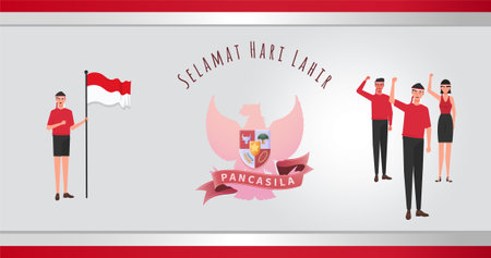 Selamat Hari Lahir Pancasila Translation : The Day of Birth of Pancasila Vector Illustration. Happy Pancasila Day poster Banner Template.のイラスト素材
