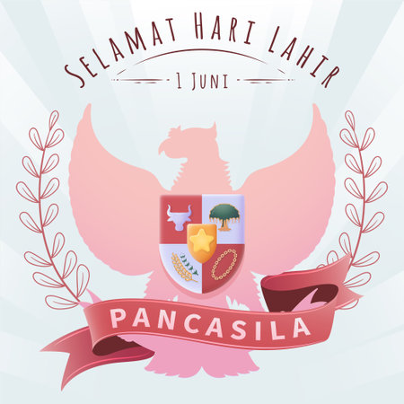 Selamat Hari Lahir Pancasila Translation : The Day of Birth of Pancasila Vector Illustration. Happy Pancasila Day poster Banner Template.のイラスト素材