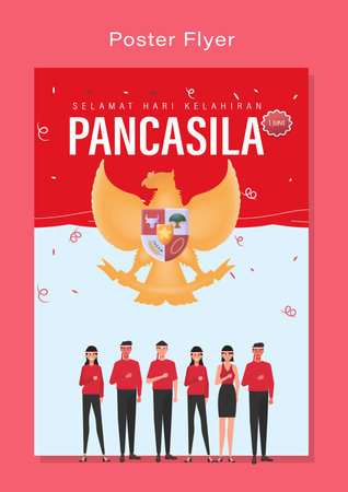 Selamat Hari Lahir Pancasila Translation : The Day of Birth of Pancasila Vector Illustration. Happy Pancasila Day poster Banner Template.のイラスト素材