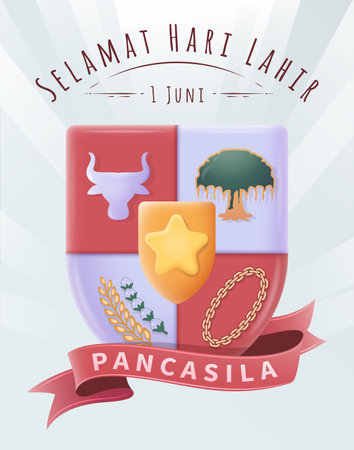 Selamat Hari Lahir Pancasila Translation : The Day of Birth of Pancasila Vector Illustration. Happy Pancasila Day poster Banner Template.のイラスト素材