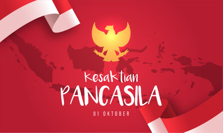 Hari Kesaktian Pancasila, Indonesian Holiday Pancasila Day Illustration.Translation: October 01, Happy Pancasila day. Suitable for greeting card and bannerのイラスト素材