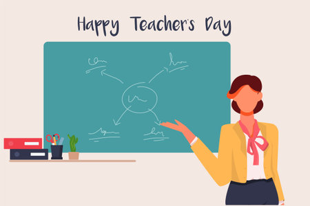 Happy Teacher Day Vector Illustration. International Teacher Day Celebration. Suitable for Greeting Card, Poster, Banner, Template, Flyer Design.のイラスト素材