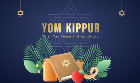 Yom Kippur Template Vector Illustration. Jewish Holiday Decorative Design Suitable for Greeting Card, Poster, Banner, Flyer. Israel Holiday for Judaism religion, day of atonementのイラスト素材