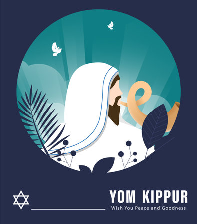 Yom Kippur Template Vector Illustration. Jewish Holiday Decorative Design Suitable for Greeting Card, Poster, Banner, Flyer. Israel Holiday for Judaism religion, day of atonementのイラスト素材