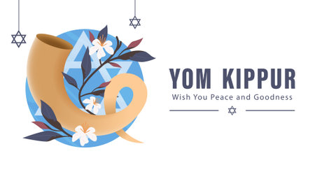 Yom Kippur Template Vector Illustration. Jewish Holiday Decorative Design Suitable for Greeting Card, Poster, Banner, Flyer. Israel Holiday for Judaism religion, day of atonementのイラスト素材