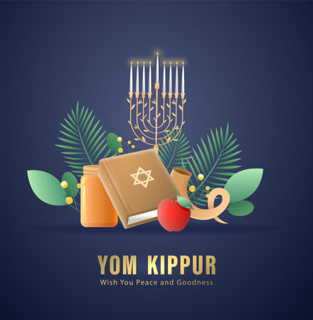 Yom Kippur Template Vector Illustration. Jewish Holiday Decorative Design Suitable for Greeting Card, Poster, Banner, Flyer. Israel Holiday for Judaism religion, day of atonementのイラスト素材