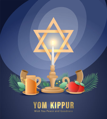 Yom Kippur Template Vector Illustration. Jewish Holiday Decorative Design Suitable for Greeting Card, Poster, Banner, Flyer. Israel Holiday for Judaism religion, day of atonementのイラスト素材