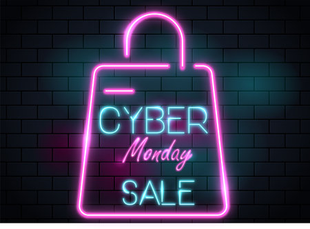 Cyber Monday Banner Template with Female Character Shop Online Vector Illustration. Suitable for Poster, Banner, Flyer and Web Header Design. Woman Character Shopping Online in Lapのイラスト素材