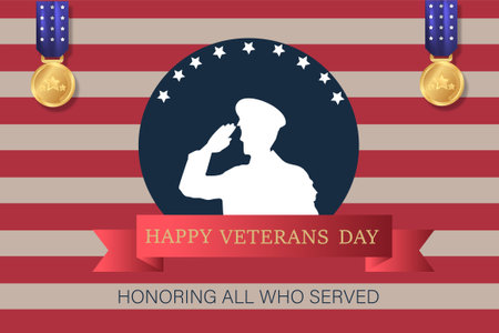 Veterans Day Template Design with US Flag and Soldier for Poster and Banner Vector Illustration. Honoring All Who Served. November 11のイラスト素材