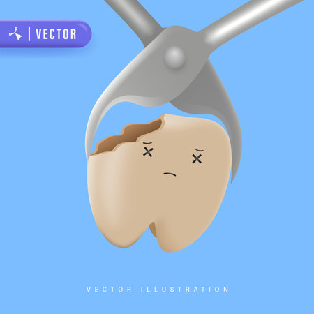 3D Realistic Tooth Extraction Vector Illustration. Teeth Treatment and Dental Care Concept.のイラスト素材