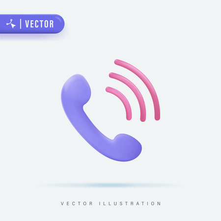 3D Realistic Phone Handset Ringing. 3D Vector Icon. Cartoon Minimal Style. Support, Customer Service, Help, Communication Concept. Telephone Call Icon Logo and Symbol Illustration.のイラスト素材