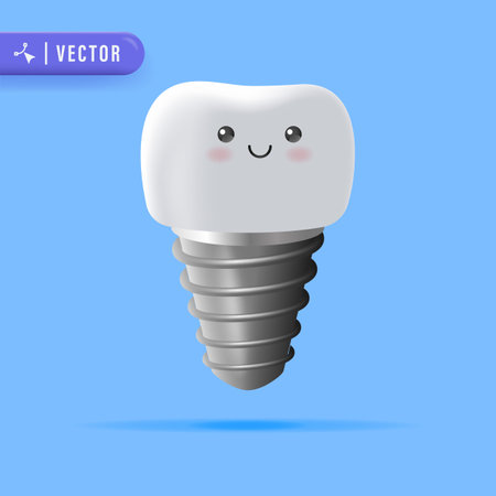 Dental Implant Vector Illustration. Orthopedic Treatment Modern Method. Vector Stomatological Illustration Isolated on Blue.のイラスト素材