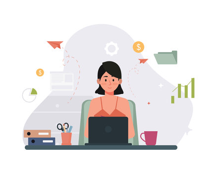 Work From Home Set Vector Illustration, Online Meeting Set Concept Flat Design, Freelancer Work at Home Templateのイラスト素材