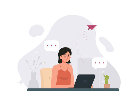 Work From Home Set Vector Illustration, Online Meeting Set Concept Flat Design, Freelancer Work at Home Templateのイラスト素材