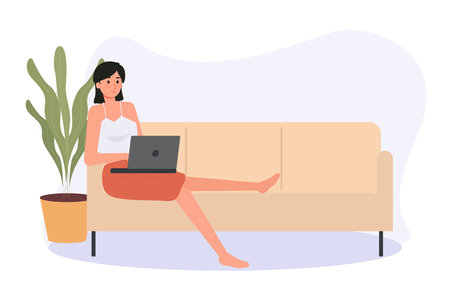 Work From Home Set Vector Illustration, Online Meeting Set Concept Flat Design, Freelancer Work at Home Templateのイラスト素材