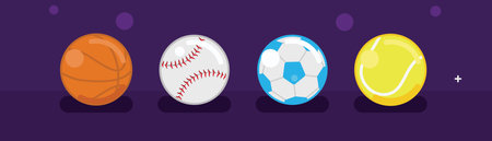 Ball Sport Collection Vector Illustration, Basket Tennis Soccer Bas Ball Animation, Sport Ball Setのイラスト素材