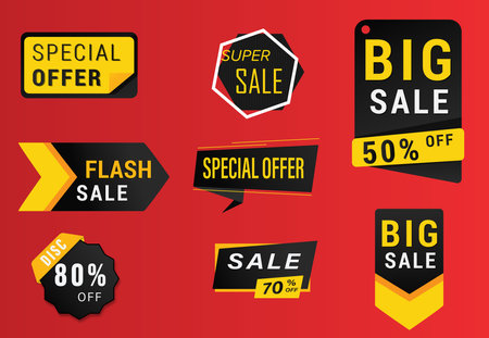 Set of sale tag promotion for store wesite and other usage, collection of sale banner promotion vector poster flyer brochure template, editable red ribbonのイラスト素材