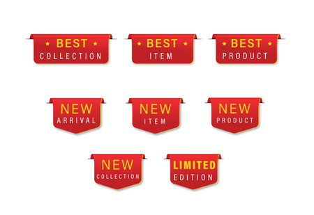 Set of sale tag promotion for store wesite and other usage, collection of sale banner promotion vector poster flyer brochure template, editable red ribbonのイラスト素材