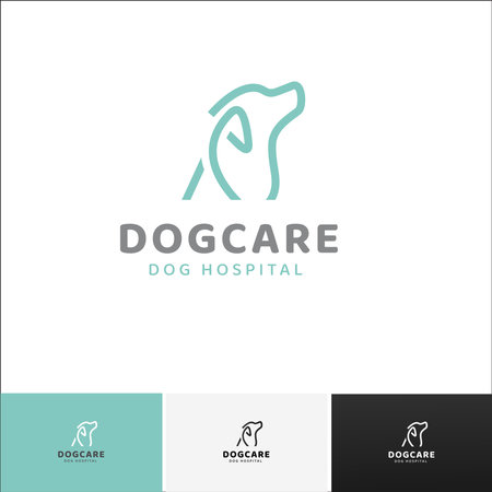 Animal Logo Collection : D0g Care, Monkey Leaf, Rabbit, Cat Corner. Suitable for Petshop. Pet Logo Design Set for Pet Shop, Hotel, Veterinarian Vector Illustration. Animals Veterinのイラスト素材