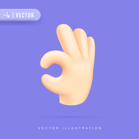 3D Realistic OK Gesture Hand, Okay Sign. 3D Vector Illustration.のイラスト素材