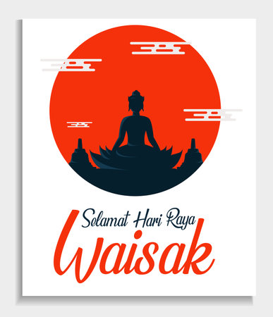 Vesak Day Creative Concept for Card or Banner. Vesak Day is a holy day for Buddhists. Happy Buddha Day with Siddhartha Gautama Statue Design Vector Illustrationのイラスト素材